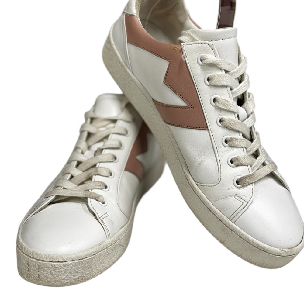 Maje Frenchy Rose Pale White and Pink Leather Sneaker Size 39 - Picture 2 of 13